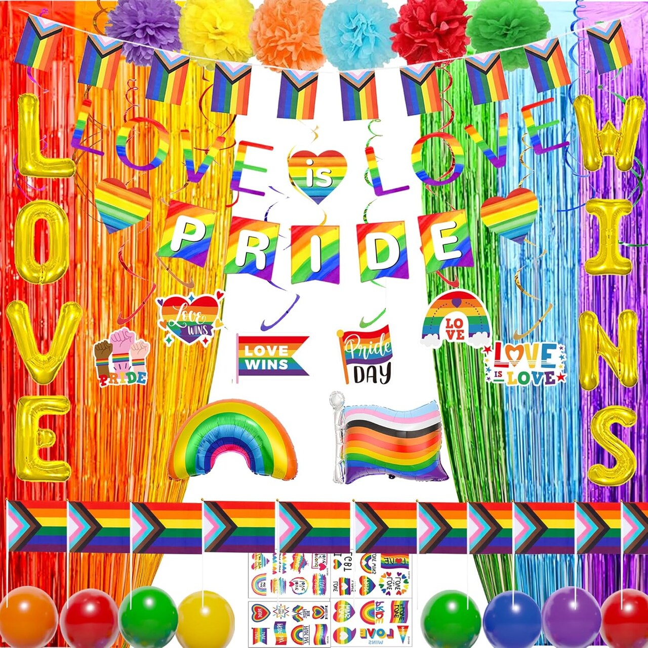 Pride Decorations, 97PCS Gay Pride Party Supplies with Banner